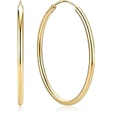 ChicSilver Hypoallergenic 925 Sterling Silver Hoop Earrings for Women, Lightweight Large Gold Plated Hoop Earrings, Endless Hoops Earring 20/30/40/50/60/70MM