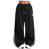 ZAFUL Womens Parachute Pants Y2k Baggy Elasitc Waist Track Pants Contrast Pipping Sweatpant Trousers