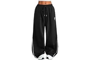 ZAFUL Womens Parachute Pants Y2k Baggy Elasitc Waist Track Pants Contrast Pipping Sweatpant Trousers