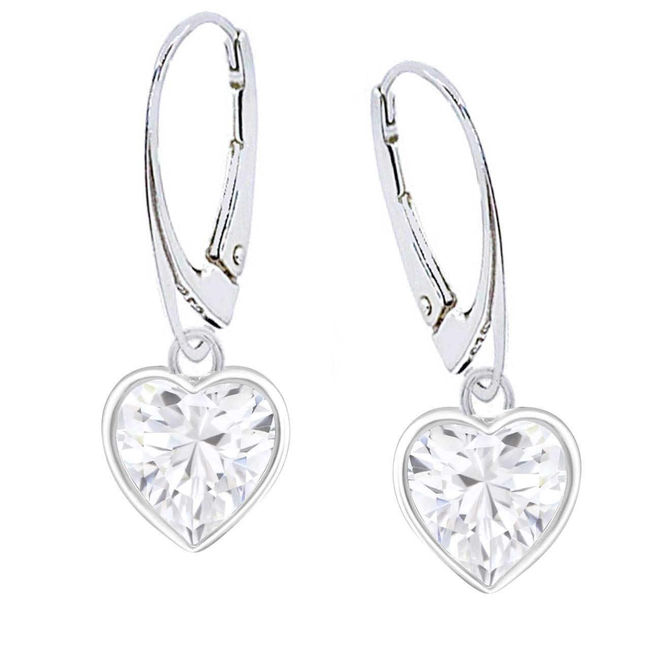 Cubic Zirconia Heart French Hook Earrings Jewellery for Women 925 Real Silver Girls Children Gift Idea, Glass, Cubic Zirconia