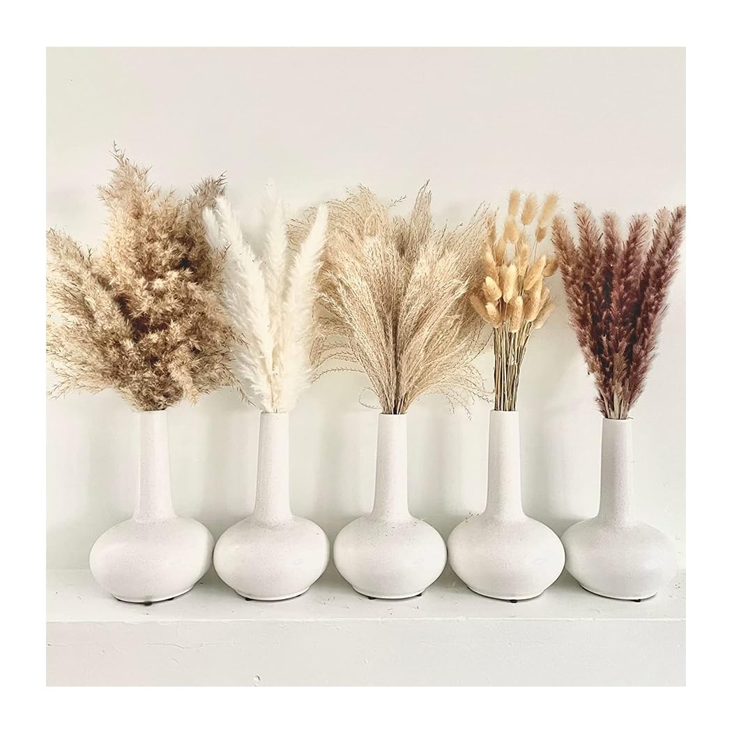 110 PCS Dried Pampas Grass Bouquet, Boho Table Decor, Bunny Tails Dried Flowers, Brown Pompas, White Pampas Grass for Home, Rustic Party, Baby Shower Decorations (110)