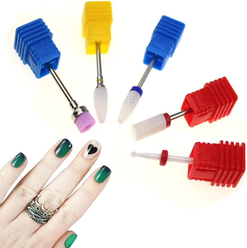 Xmasir 5 Pieces 3/32" Ceramic Nail Drill Bits Set Cuticle Clean Acrylic Gel Remove Polishing Manicure Pedicure Nail Art Tools for Electric Nail File (5 Pcs Set)