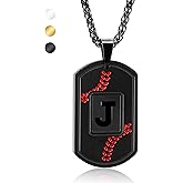 Fervia Easter Basket Stuffers - Baseball Initial Necklace for Men Dog Tag Stainless Steel Letter Pendant Sport Baseball Athletes Jewelry Christmas Birthday Gifts Kids Boys Men Teens Boyfriend Dad