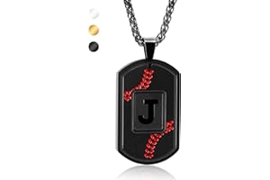FERVIA Graduation Easter Gifts Baseball Initial Necklace for Men Dog Tag Stainless Steel Sliver/Black/Gold Letter Pendant Sport Baseball Athletes Jewelry Easter Gifts for Kids Boys Men Teens Boyfriend