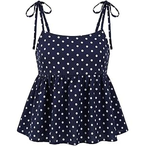 SOLY HUX Girl's Polka Dots Shoulder Spaghetti Strap Peplum Camisole | Cute Cami Top, Casual Daily, Summer, Cute, Sleeveless C