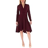 Taylor Womens Long Sleeve V-Neck Belted Crepe Dress