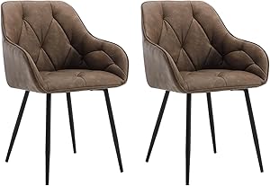 WOLTU Esszimmerstühle 2er Set, für Esszimmer Wohnzimmer, ergonomische Küchenstühle gepolstert mit Armlehnen, Metallbeinen, Sitzfläche aus Vintage-Kunstleder,Dunkelbraun