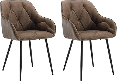 WOLTU Esszimmerstühle 2er Set, für Esszimmer Wohnzimmer, ergonomische Küchenstühle gepolstert mit Armlehnen, Metallbeinen, Sitzfläche aus Vintage-Kunstleder,Dunkelbraun