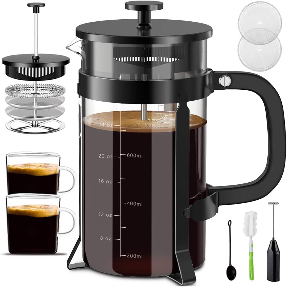 Amazon Com Upgraded French Press Coffee Maker 34oz 304 Stainless Steel French Press With 4 Filter Screens Heat Resistant Durable Easy Clean Borosilicate Glass Cold Brew Coffee Maker 100 Bpa Free Glass Teapot