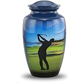 Golf Urn - Full Size Golfer Cremation Urns - Adult Classic Sports Urns - Golf Lovers Funeral and Memorial Urns for Human Ashes Upto 200 Lbs with Velvet Bag (Large)