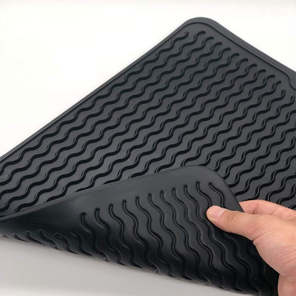VARUN Silicon Dish Drying Mats, Non-Slip & Heat Resistant Trivet,Durable Kitchen Drainer pad, Black Large16'' X 12'',Eco-Friendly and BPA Free, Dishwasher Safe