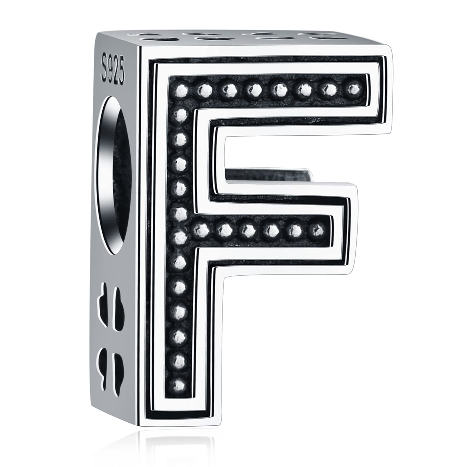 Letter F Charms, Initial F Alphabet Beads in Vintage 925 Sterling Silver, fits Pandora Charm Bracelet, Gift for Father Birthday/Friend/Family