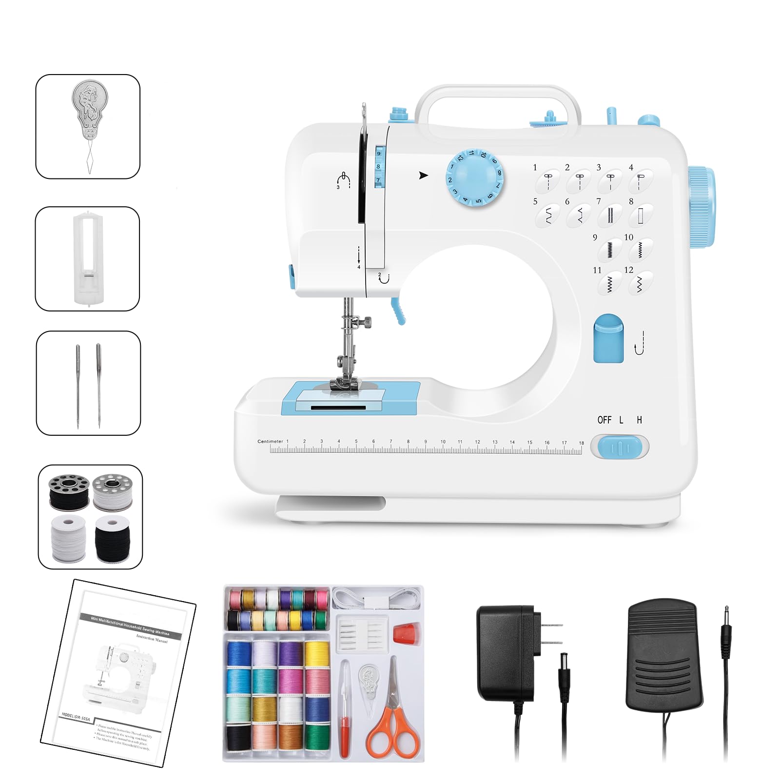 Photo 1 of Sewing Machine for Beginners, mini Electric Sewing Machine with Dual Speed, 12 Built-in Stitches, Foot Pedal and 42-Piece Sewing Kit for Home DIY Projects