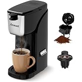 Aromvel 2-in-1 Single Serve Coffee Maker, K Cup &amp; Ground, 6-14 oz, Silver | Compact design, dual-button brewing for K cup &amp; ground coffee. Adjustable drip tray for travel mugs. Brews 6-14 oz.