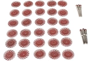 KUOFUCO 30Pcs 1 inch Bristle Disc Kit with 3Pcs 2.35mm / 3mm Shank Mandrels for Rotary Tools,25mm Detail Abrasive Wheel Radial Bristle Buffing Wheel for Jewelry Wood Metal Polishing 220 Grit