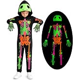Bloremed Glow in the Dark Colorful Skull Bones Jumpsuit Halloween Outfit for Kids Unisex Toddler Luminous Skeleton Costumes