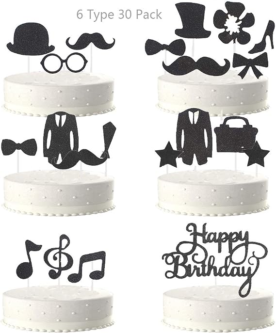 Juland 30 Packungen Geburtstagstorte Topper Torten Papier Geburtstag Kuchen Aufsatz Tortenstecker Alles Gute Zum Geburtstag Cupcake Glitter Deko Fur Erwachsene Manner Jungen 6 Stile Schwarz Amazon De Kuche Haushalt