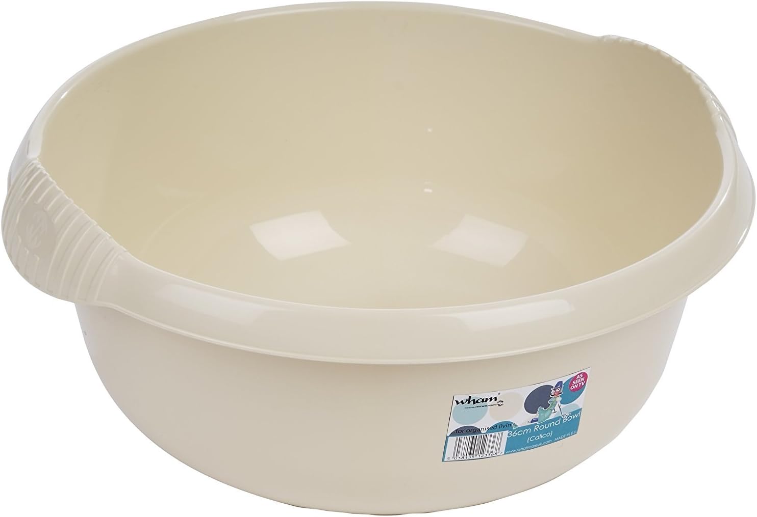 Round 36cm Large Washing Up Bowl Plastic Basin Mixing Bowl (Cream)