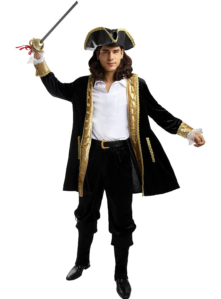 Funidelia | Deluxe Pirate Costume Colonial Collection for man Corsair, Buccaneer - Costume for adults accessory fancy dress & props for Halloween, carnival & parties - Size M - Black