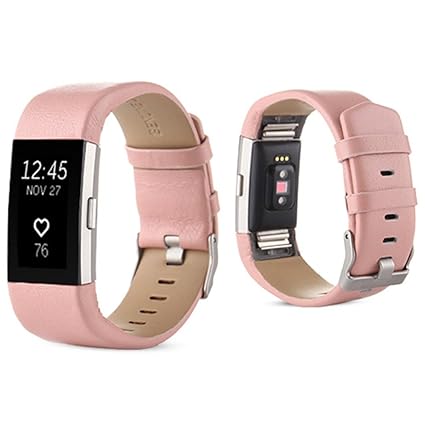 Upxiang Für Fitbit Charge 2, Smart Watch Armband, Armband, Armband, Sport echtes Leder Uhrenarmband (Rosa)