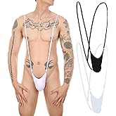 HYIJCSUC 2Pcs Mens Sexy Bodysuit Strap Thong V Sling Stretch Jockstrap Adjustable Strap Underwear Mankini Men's Sexy Mankini Costume Suspender Swimsuit Swimwear Thong Underwear(Black, White)