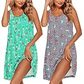Ekouaer 2 Pack Nightgowns for Women Sleeveless Sleepwear Wide Strap Sleep Shirt Pleated Tank Sleepshirt S-4XL