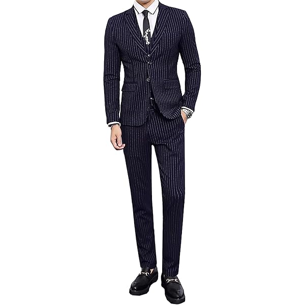 Navy Pinstripe Burton Navy Suit Men Costume Slim Fit Navy Jacket
