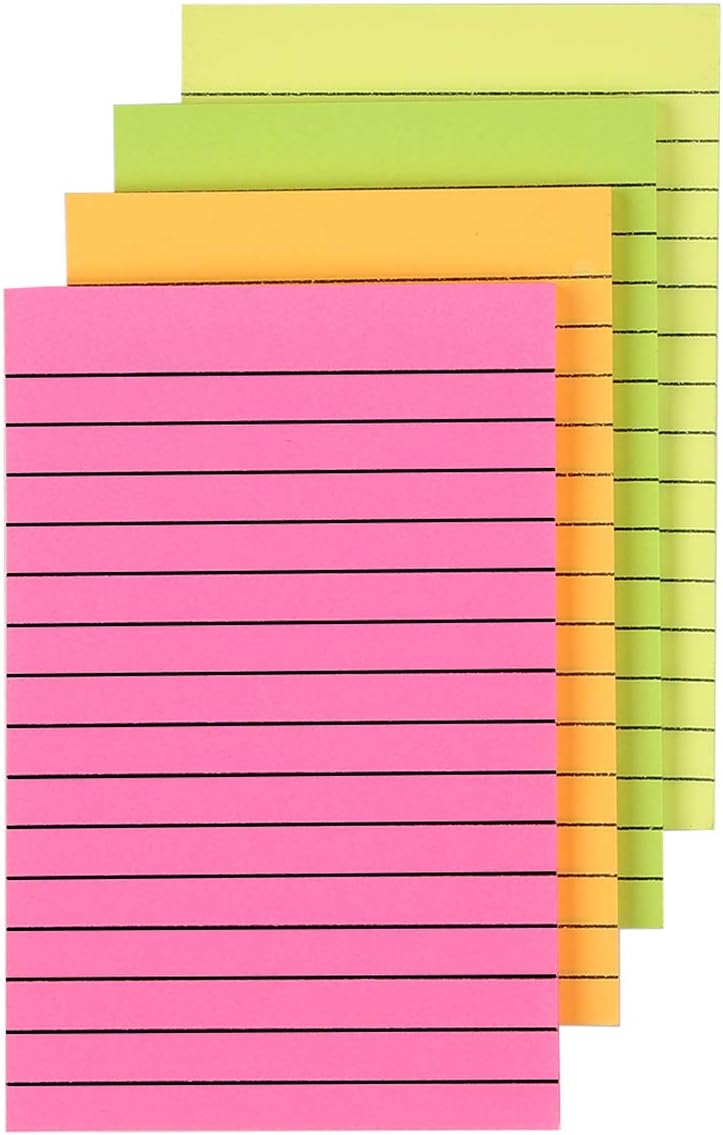 MAKHISTORY Lined Sticky Notes 4 x 6 inch, 4 Pads, 50