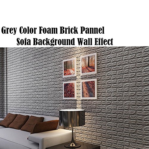 POPPAP 3D Foam Wall Panels Grey Color Peel and Stick Brick Wallpaper Self-Adhesive Removable for TV Walls, Background Wall Decor 10PCS