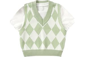 SHENHE Girl's Plaid Argyle Print V Neck Sleeveless Knitwear Pullover Sweater Vest Tops