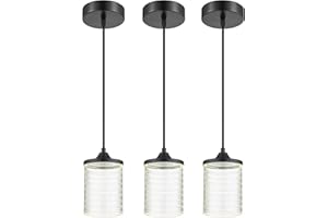 JAZAVA Black Pendant Light, Modern LED Hanging Light Fixtures Ceiling, 8W 3000/4500/6000K Dimmable Island Light for Kitchen Island Dining Room Bedroom Bathroom Hallway (3 Pack), PL105BK-3PK