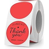 FINDAT Red Round Thermal Labels 1.5 Inch Vinyl Circle Waterproof Direct Printer Sticker Self-Adhesive Perforated Name Tag for Logo DIY QR Design Office Address 500 PCS