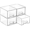 Vtopmart 4 Pack Stackable Makeup Organizer Storage Drawers, Acrylic Bathroom Organizers，Clear Plastic Storage Bins For Vanity