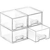 Vtopmart 4 Pack Small Clear Stackable Storage Drawers,Acrylic Bathroom Makeup Organizer,Plastic Storage Bins For Vanity, Undersink, Kitchen Cabinets, Pantry, Home Organization