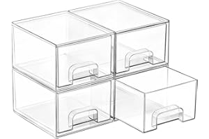 Vtopmart 4 Pack Stackable Makeup Organizer Storage Drawers, Acrylic Bathroom Organizers，Clear Plastic Storage Bins For Vanity