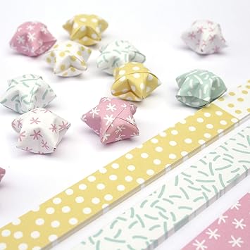 Papierstreifen Zum Sterne Basteln Origami Bastelset Für 75 Lucky Stars 6 Verschiedene Muster Pastell Hell