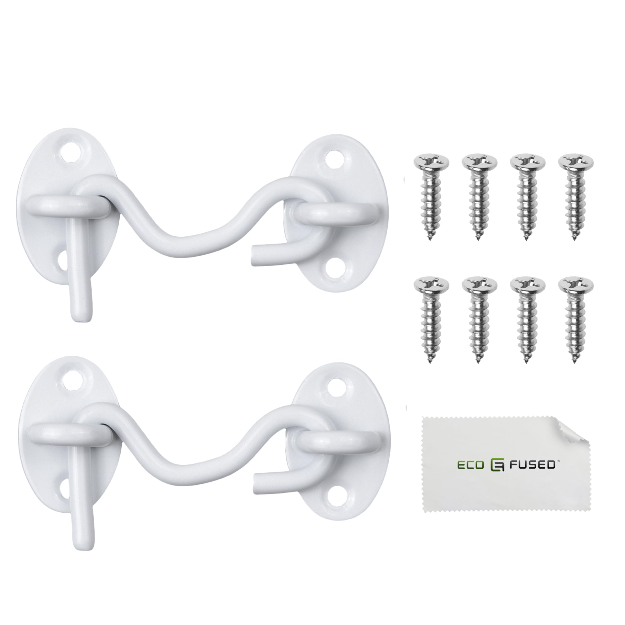 Eco-Fused 3-inch Heavy Duty Hook and Eye Latch - 2X Barn Door Lock (White), 8X Mounting Screws - Powder Coated Stainless Steel Hooks for Door, Windows, Sheds, Fences, Gates, Closets, Cabinets — image 1