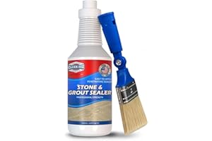 CLEAN-EEZ CLEANING PRODUCTS Clean-eez Grout Sealer & Stand-Up Brush Combo: Ultimate Floor Tile & Shower Sealant, Heavy Duty Protection for Kitchen & Bathroom, Safeguard Marble, Ceramic & Granite Surface -32 oz Sealer & Brush Set