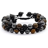 Tiger eye bracelet men,Hematite bracelet men, Genuine Tiger Eye, Black Obsidian Hematite Beads - 8mm Crystal Healing Stone Bracelet ,Anxiety Relief, Good Luck Jewelry -Birthday & Valentine's Day Gift for Him/Her