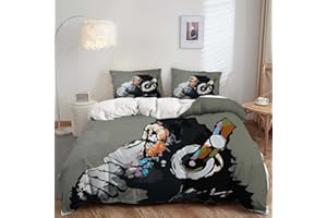 AILONEN Monkey Duvet Cover Set,Monkey Bedding Set Full Size,Cute Monkey Comforter Cover,Cartoon Animal Bedding Set for Kids,1 Quilt Cover 2 Pillowcases 3 Piece