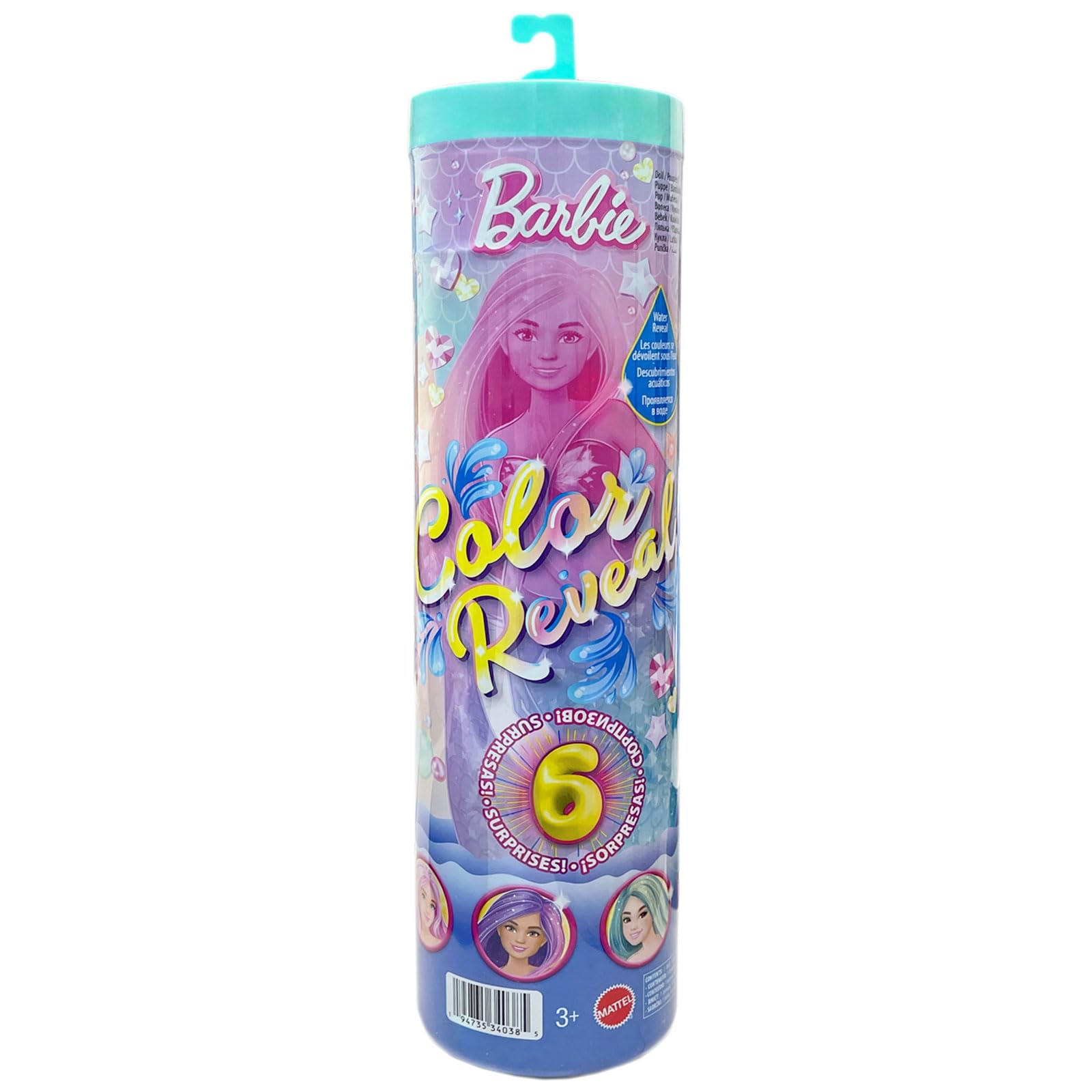 Barbie Mattel JFV58 Colour Reveal Mermaid, 3 Surprise Bags, 4 Accessories, Colour Changing, Various Models