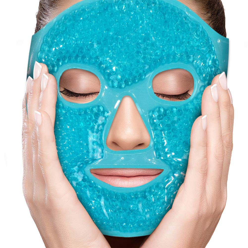 TEEROVA Cold Hot Gel Face Eye Mask - Reduce Puffy Dark Circles Bags Under Eyes Migraines Stress Relief - Heat Ice Therapy Gel Bead Pack Compress - Sinus Pressure Acne Headaches Relaxation