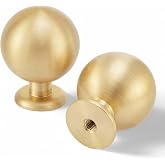 QOGRISUN 10-Pack Solid Brass Cabinet Knobs, Brushed Gold Drawer 1-1/8" | Solid Brass Cabinet Knobs,Brushed Gold Finish, Round Ball Drawer Dresser Knobs, Kitchen Cabinet Hardware, Modern Style