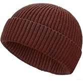 Wool Fisherman Beanies for Men Women, Short Knit Fall Winter Warm Beanie, Watch Cap, Cuffed Trawler Hats, Skull Caps