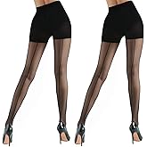 G&Y 2 Pairs Women's Backseam Sheer Tights - 20D Control Top Pantyhose with Reinforced Toes