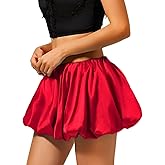 ChiaoLezhee Bubble Satin Skirt for Women, Cute Mini Puff Short Skirts, Puffy Ruffle Balloon Hem Going Out