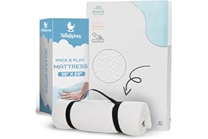 Babylicious Pack and Play Mattress - 38" x 26" | Waterproof Pack N Play Mattress Pad - Roll Up with Carry Buckle - Breathable Soft Memory Foam - Portable Mattress Topper- Pack n Play Mattresses