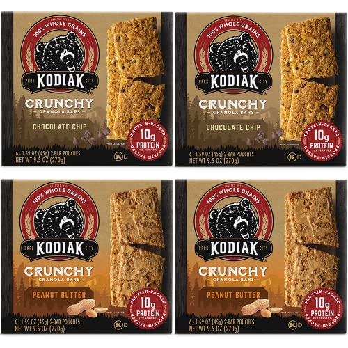 Kodiak Cakes Crunchy Granola Bar Variety Pack Peanut Butter (2 boxes) and Chocolate Chip (2