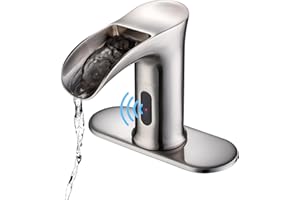 CDLODIN Automatic Sensor Touchless Waterfall Bathroom Sink Faucet, Modern Electronic Sensor Lavatory Faucet, Brushed Nickel Hands Free Vanity Faucets with Control Box and Temperature Mixer