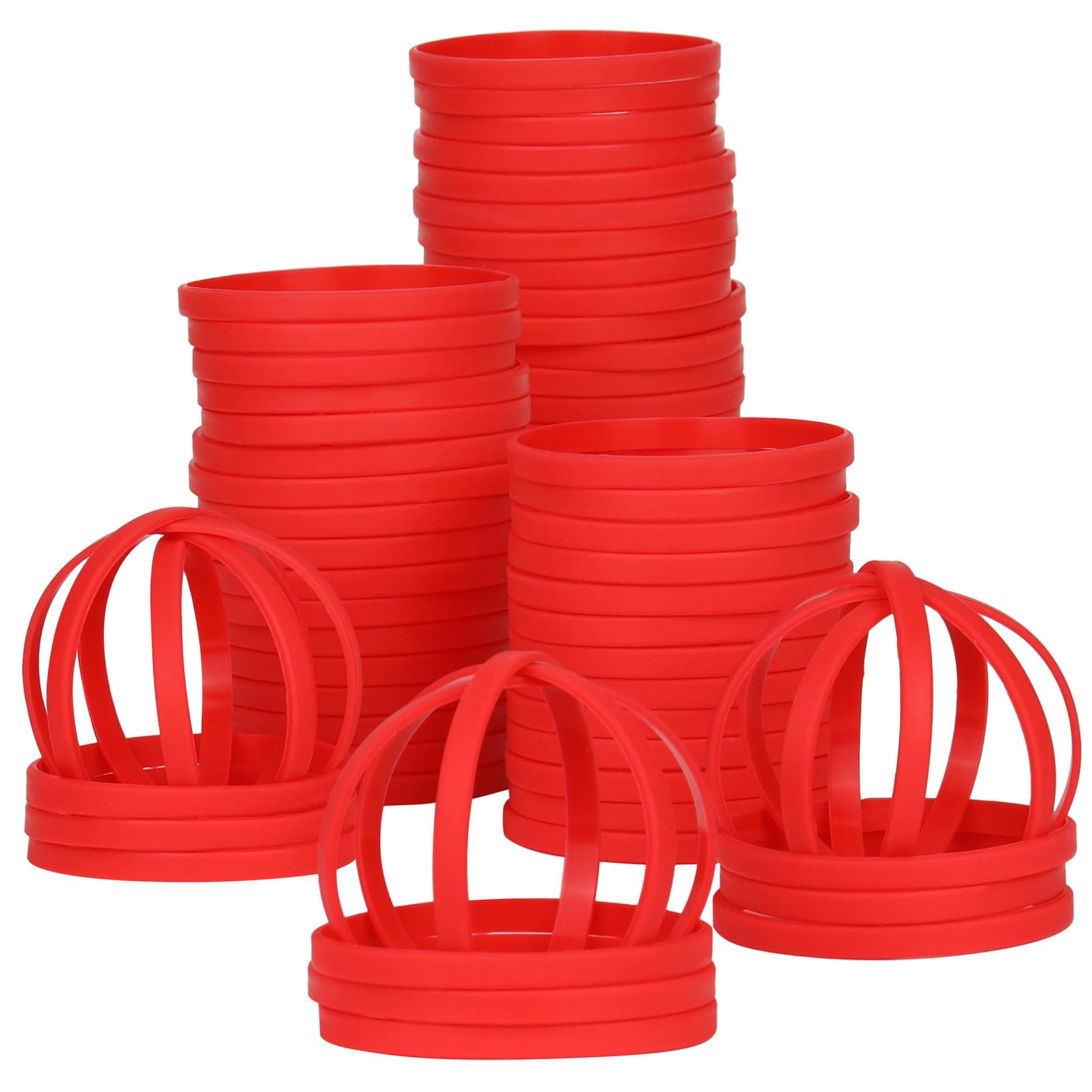 LVNRIDS 50 PCS Silicone Wristbands Rubber Bracelets 8 inch Length Sports Elastic Wristband Bracelet Bulk Gifts for Men Women Teacher Student Party Red